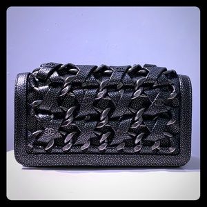 Chanel gunmetal woven chain bag
